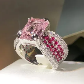 Four-claw Pink Gemstone Ring Women party birthday Jewelry
