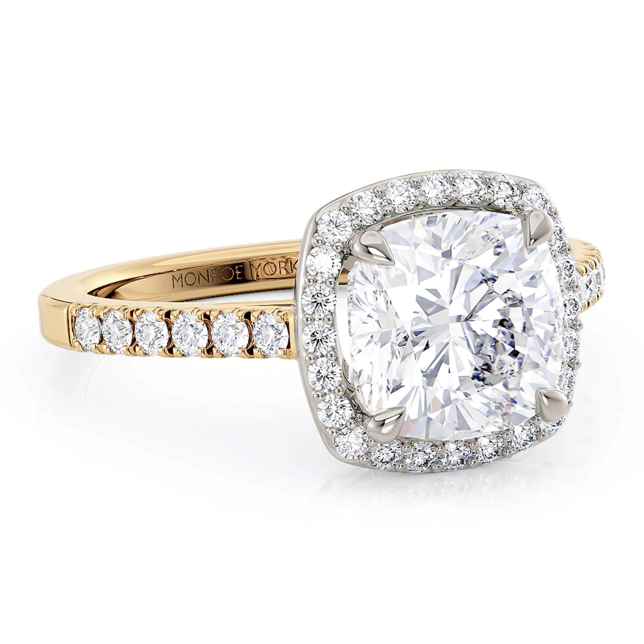 Frankie Gold Cushion Cut Diamond Halo Engagement Ring