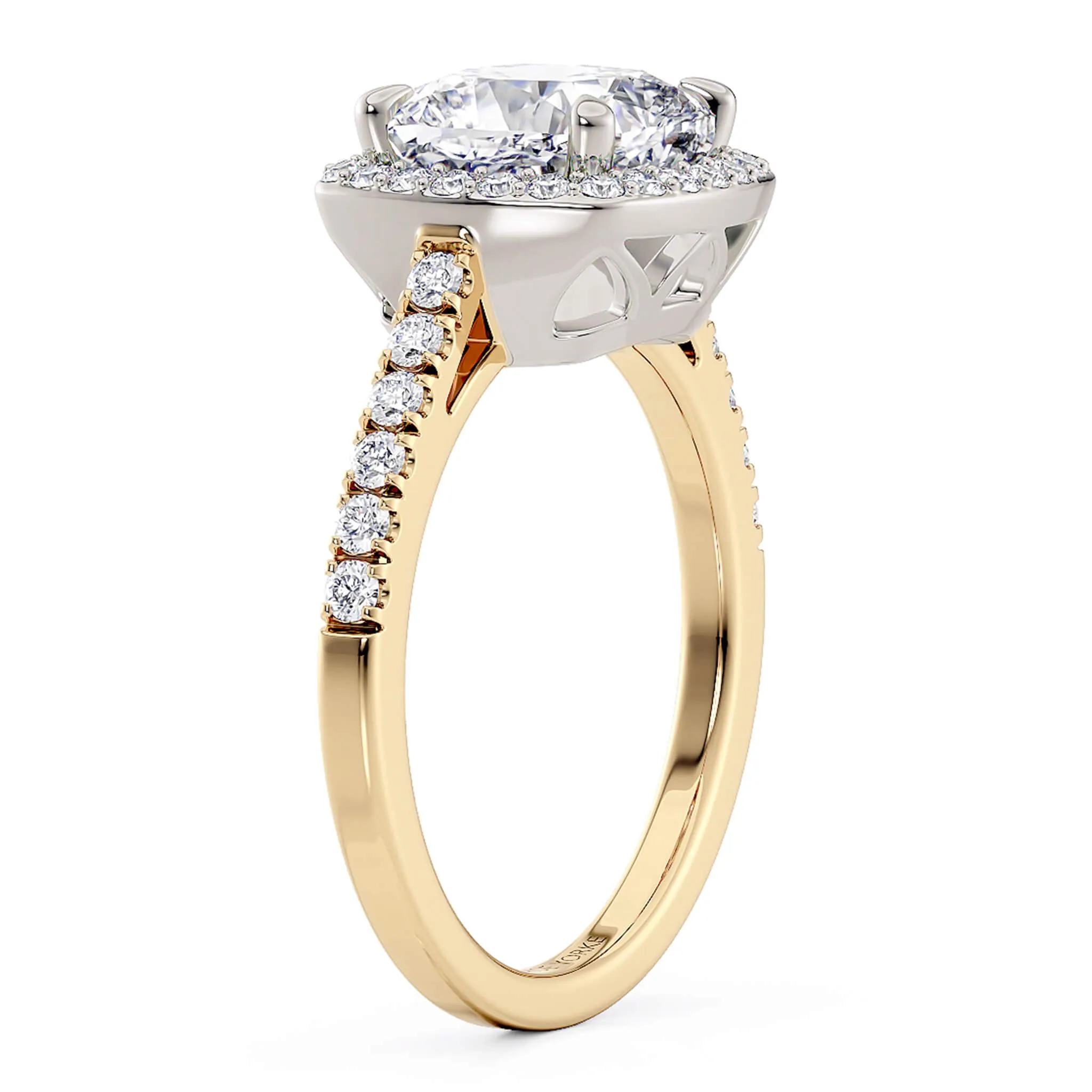 Frankie Gold Cushion Cut Diamond Halo Engagement Ring