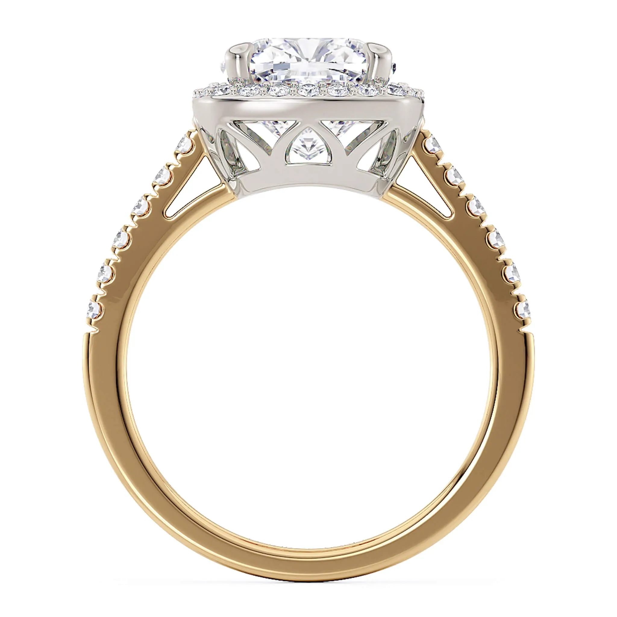 Frankie Gold Cushion Cut Diamond Halo Engagement Ring