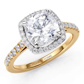 Frankie Gold Cushion Cut Diamond Halo Engagement Ring