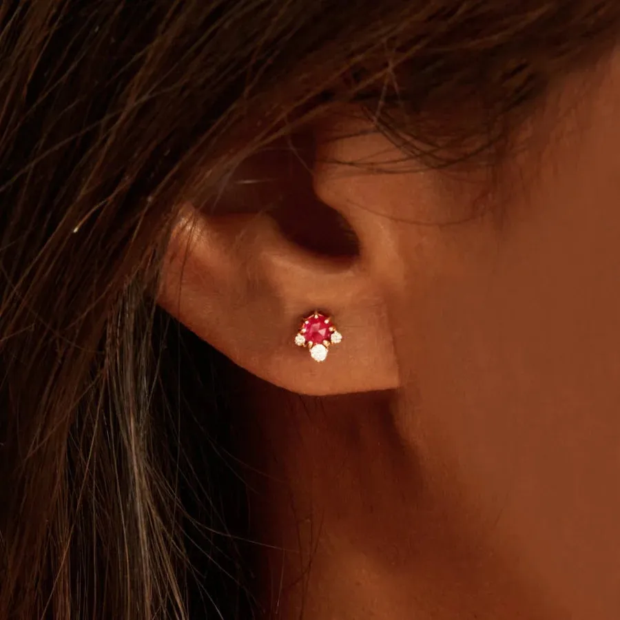 Full Moon Glow Diamond Ruby Earring (Gold)