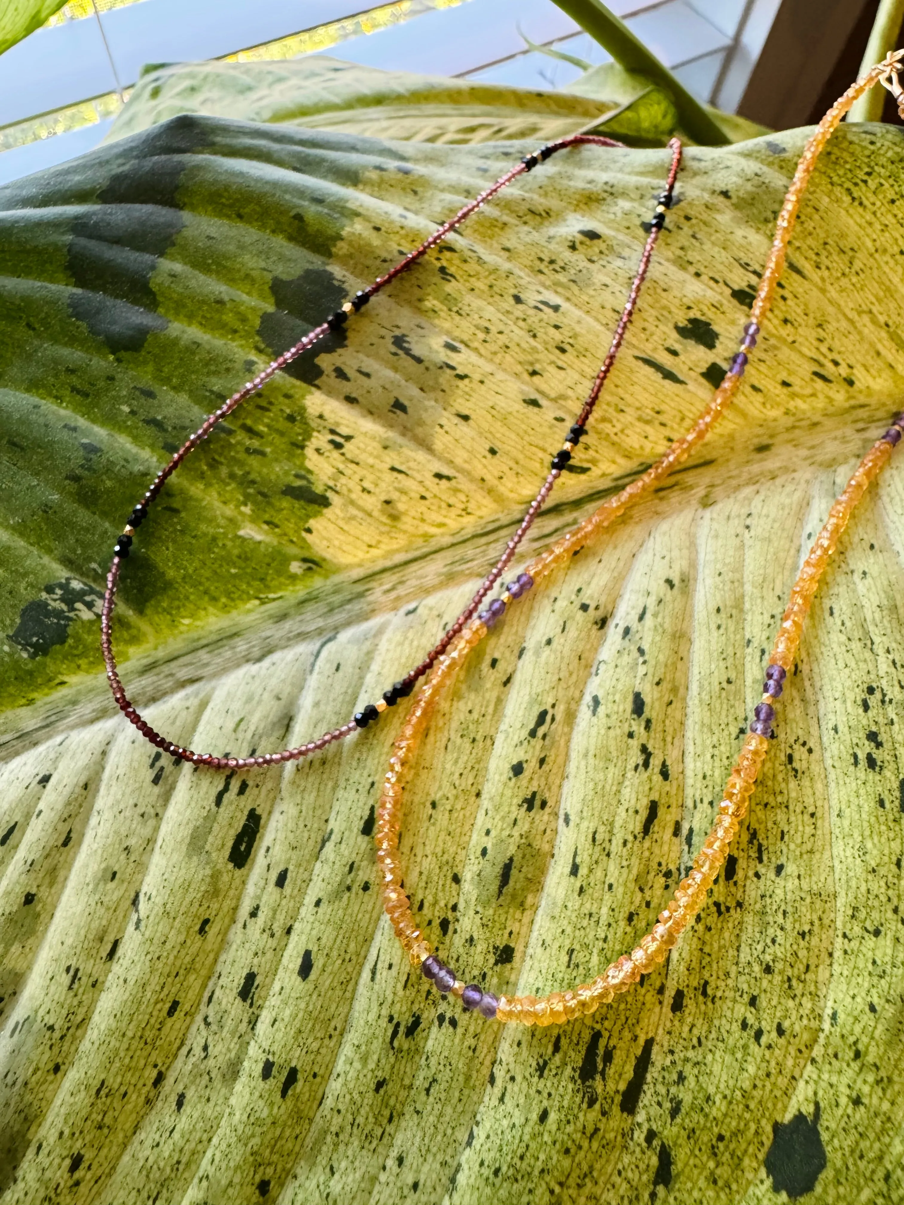 garnet and onyx necklace with gold nuggets