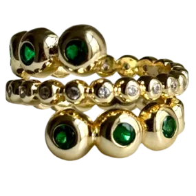 Gilt Sterling Bezel Emerald Crystal Ring Sizes 6 7 8