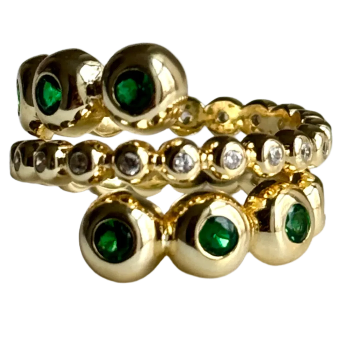 Gilt Sterling Bezel Emerald Crystal Ring Sizes 6 7 8