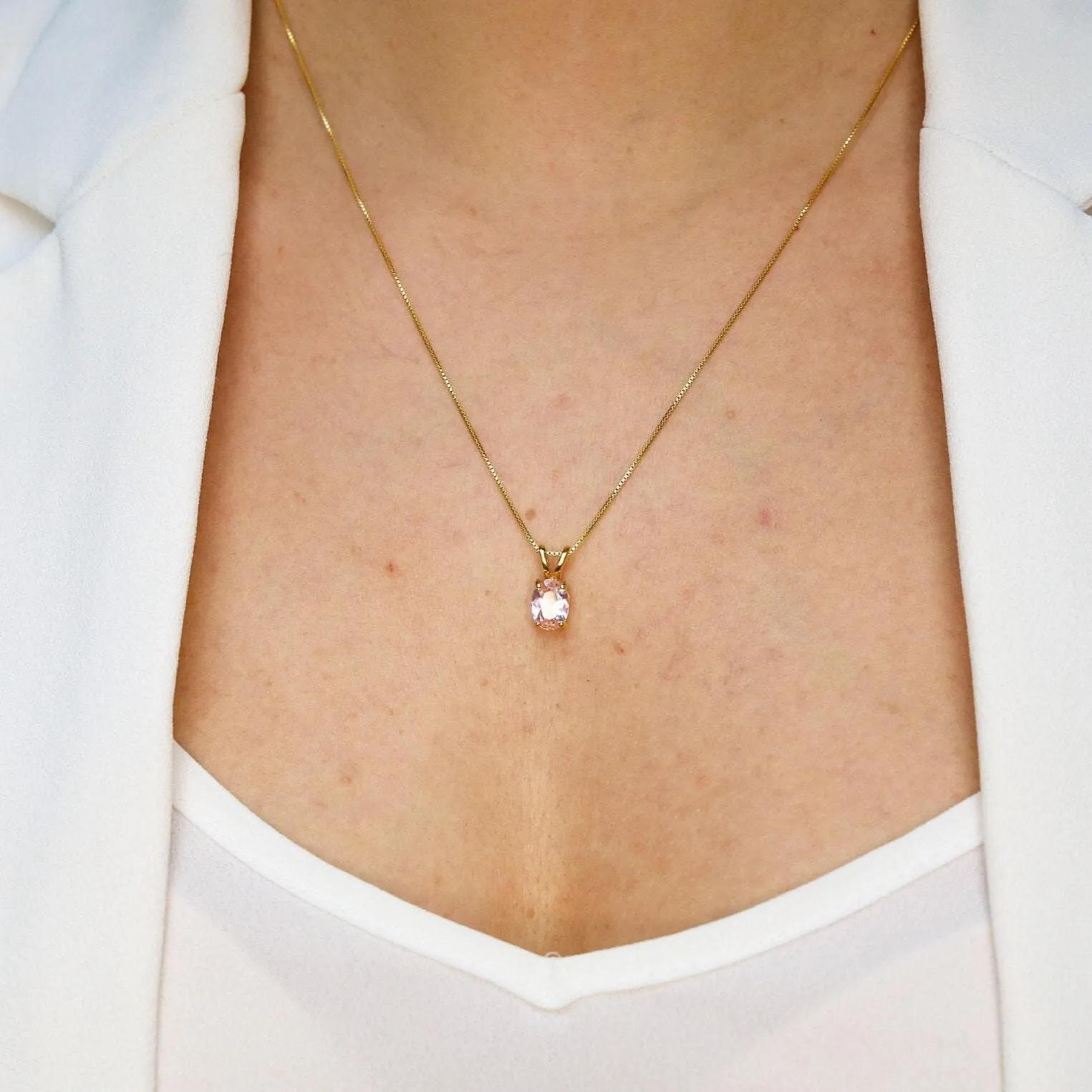 Gold Morganite Necklace - Pink Diamond Pendant - Dainty Solitaire Necklace