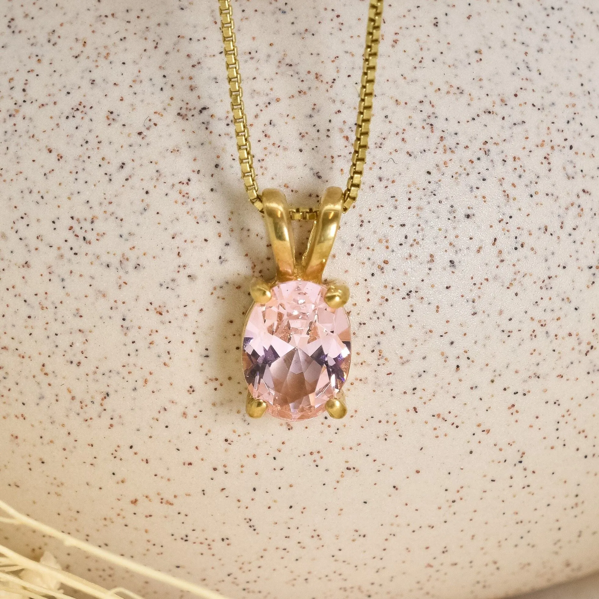 Gold Morganite Necklace - Pink Diamond Pendant - Dainty Solitaire Necklace