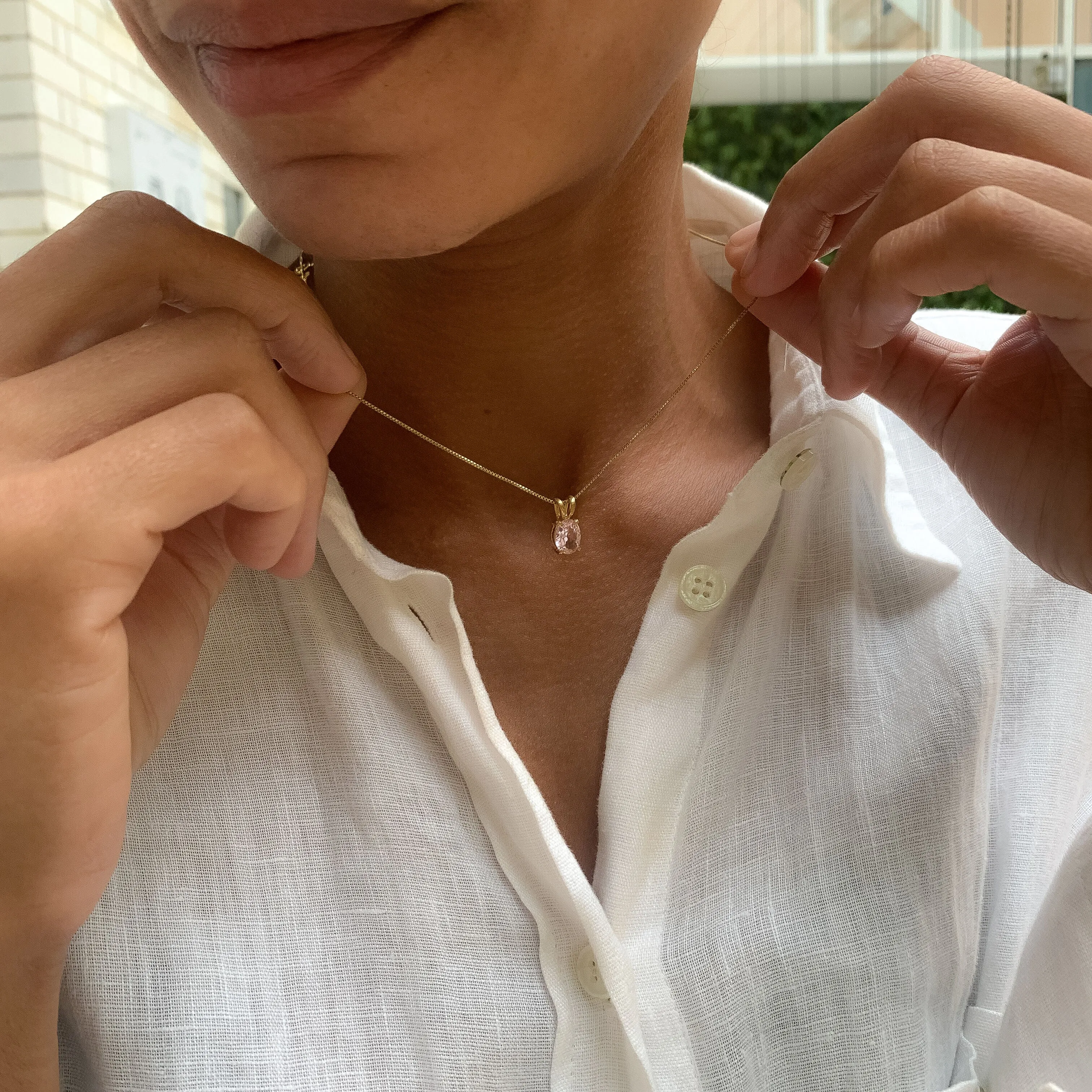 Gold Morganite Necklace - Pink Diamond Pendant - Dainty Solitaire Necklace