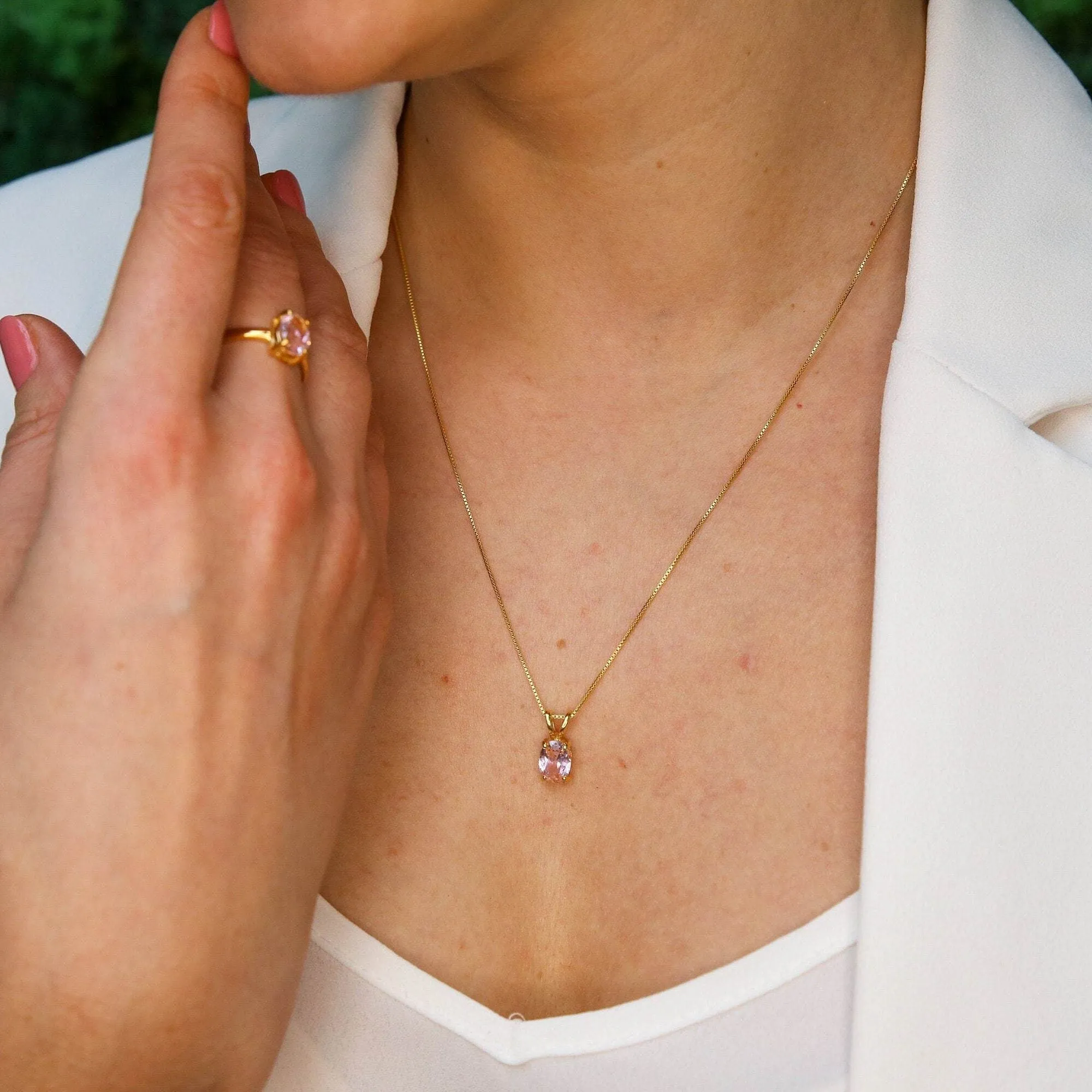 Gold Morganite Necklace - Pink Diamond Pendant - Dainty Solitaire Necklace