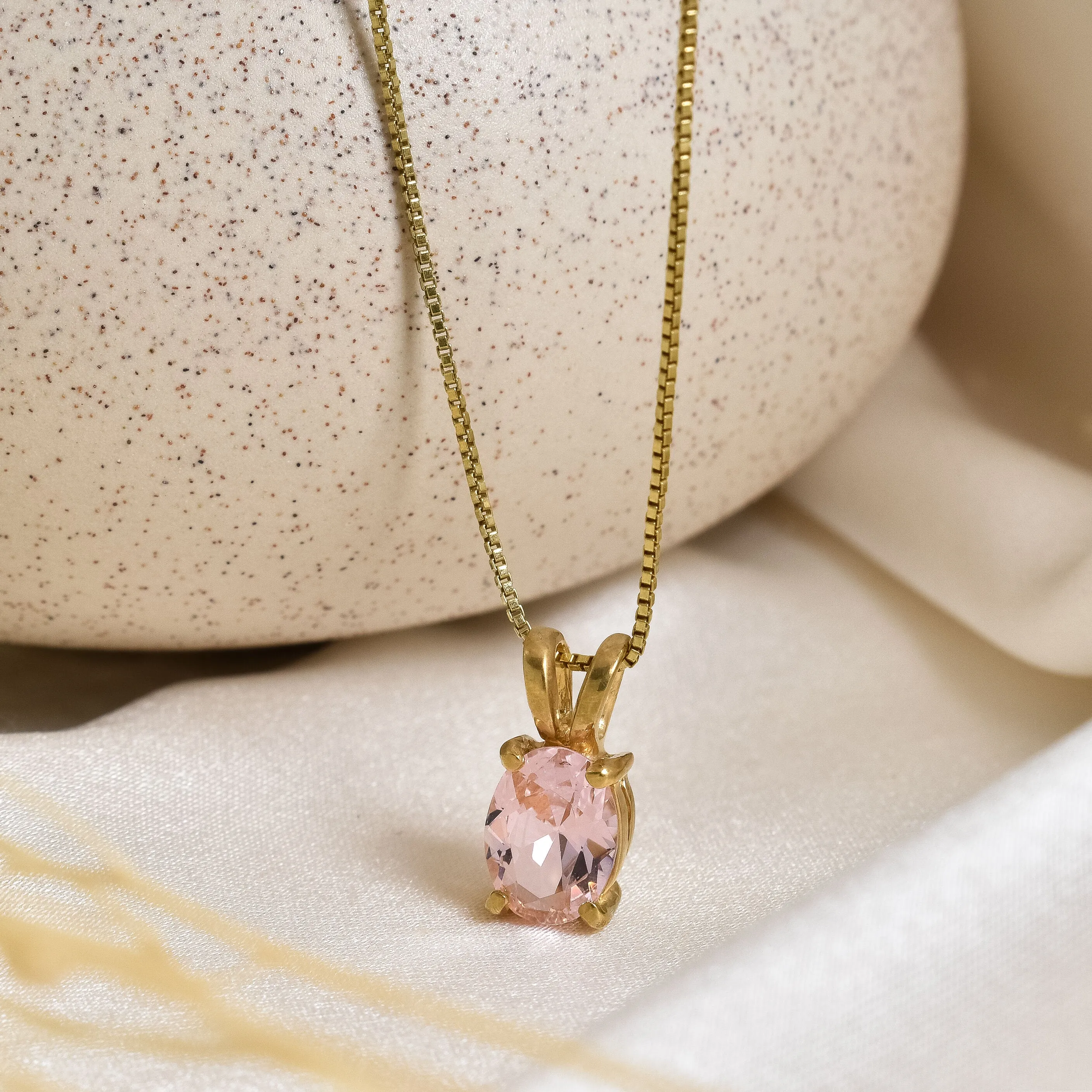 Gold Morganite Necklace - Pink Diamond Pendant - Dainty Solitaire Necklace