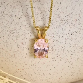 Gold Morganite Necklace - Pink Diamond Pendant - Dainty Solitaire Necklace