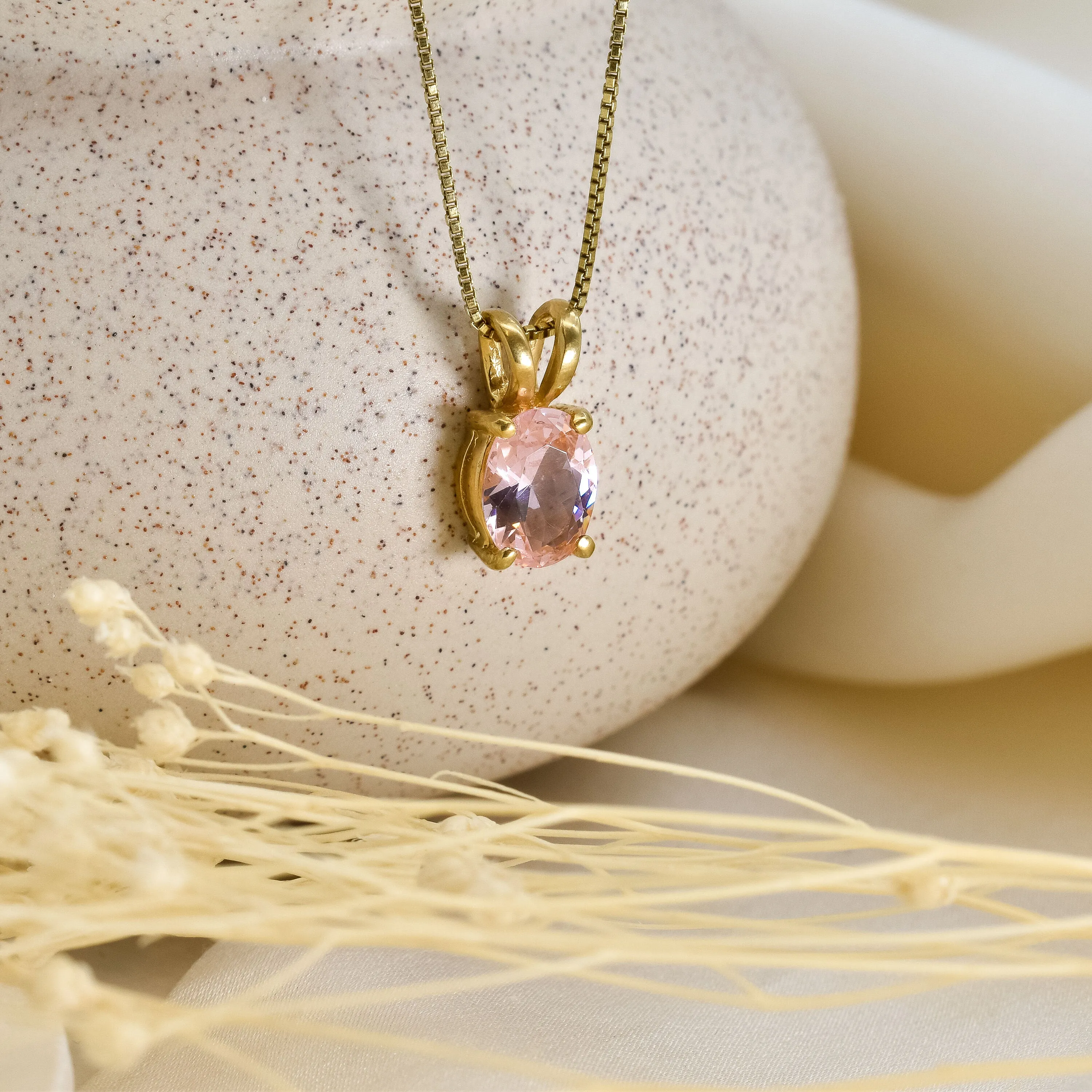 Gold Morganite Necklace - Pink Diamond Pendant - Dainty Solitaire Necklace