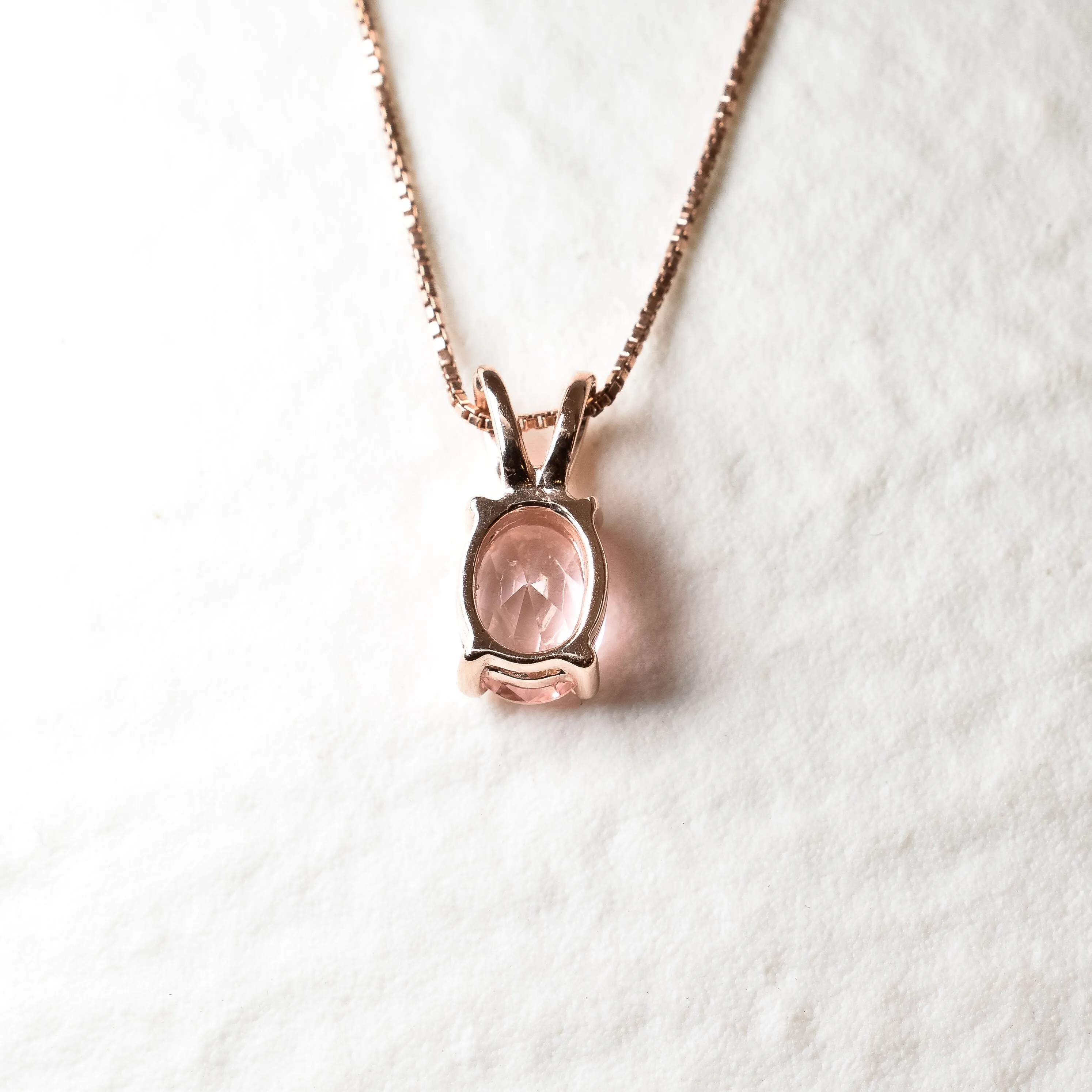 Gold Morganite Pendant - Rose Gold Necklace - Pink Oval Necklace