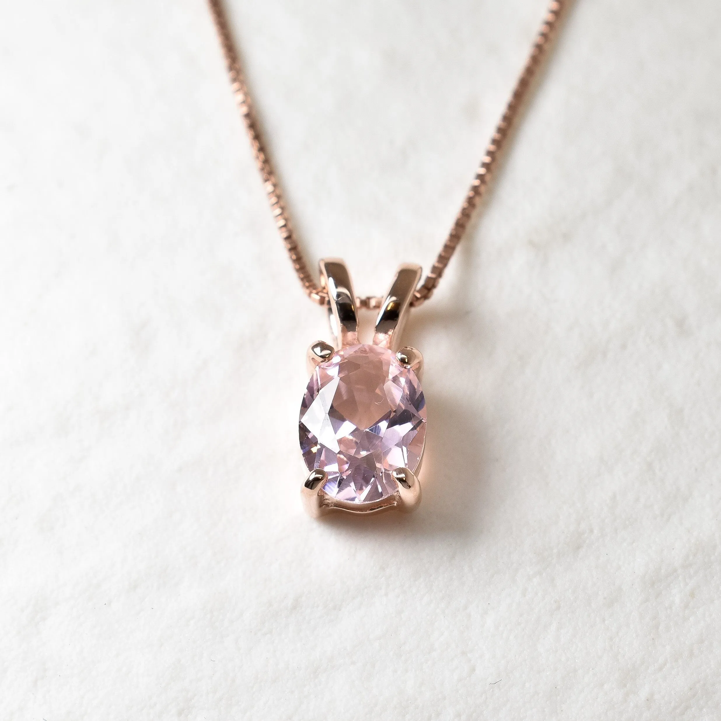 Gold Morganite Pendant - Rose Gold Necklace - Pink Oval Necklace
