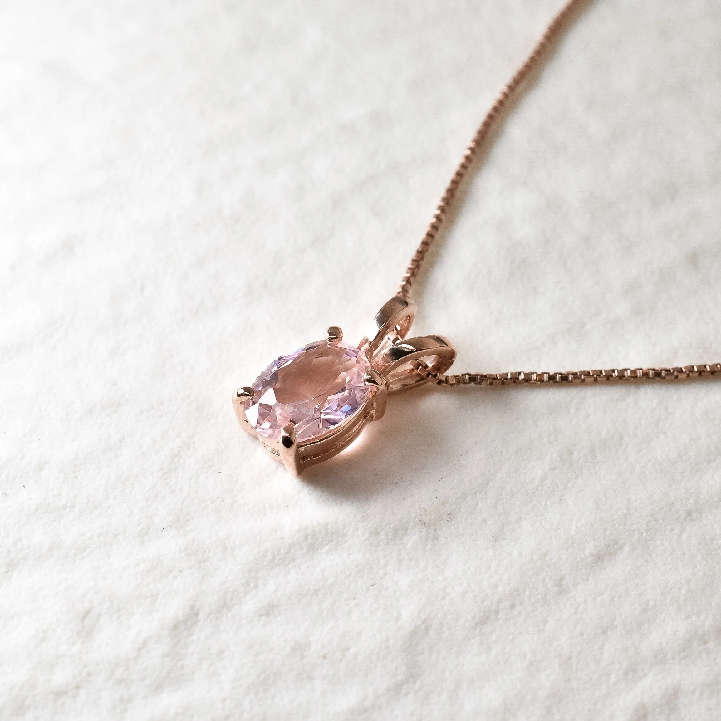Gold Morganite Pendant - Rose Gold Necklace - Pink Oval Necklace