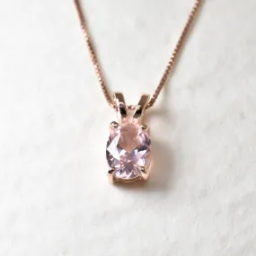 Gold Morganite Pendant - Rose Gold Necklace - Pink Oval Necklace