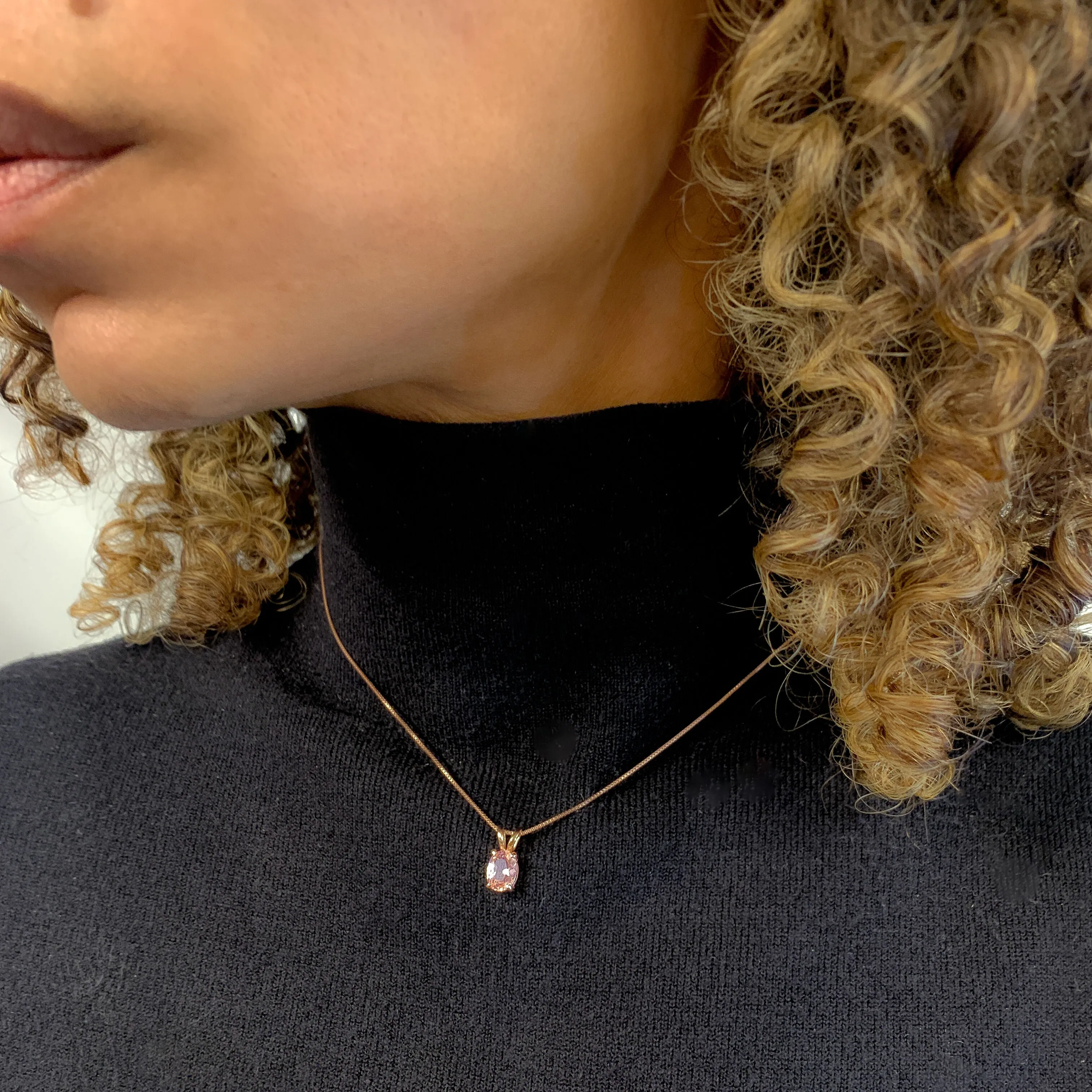 Gold Morganite Pendant - Rose Gold Necklace - Pink Oval Necklace