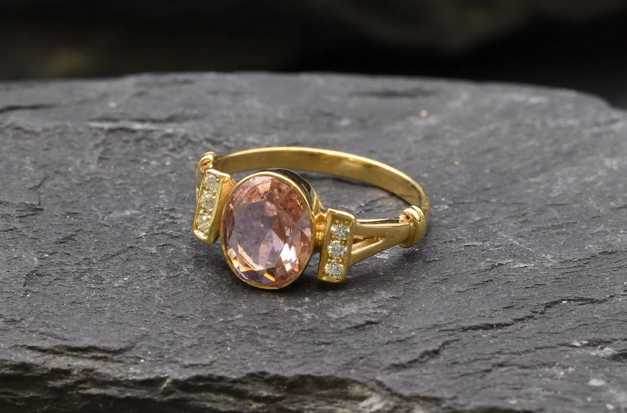 Gold Morganite Ring - Pink Engagement Ring, Pink Diamond Ring