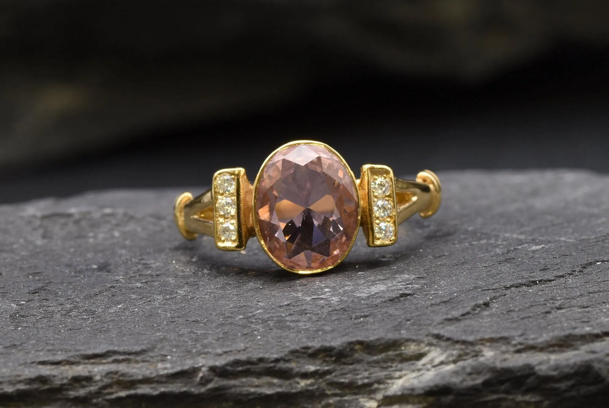 Gold Morganite Ring - Pink Engagement Ring, Pink Diamond Ring