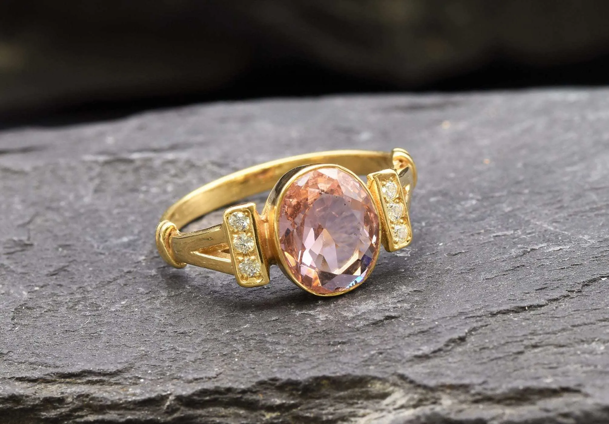 Gold Morganite Ring - Pink Engagement Ring, Pink Diamond Ring