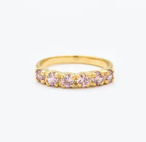 Gold Morganite Ring - Pink Stackable Band - Half Eternity Ring
