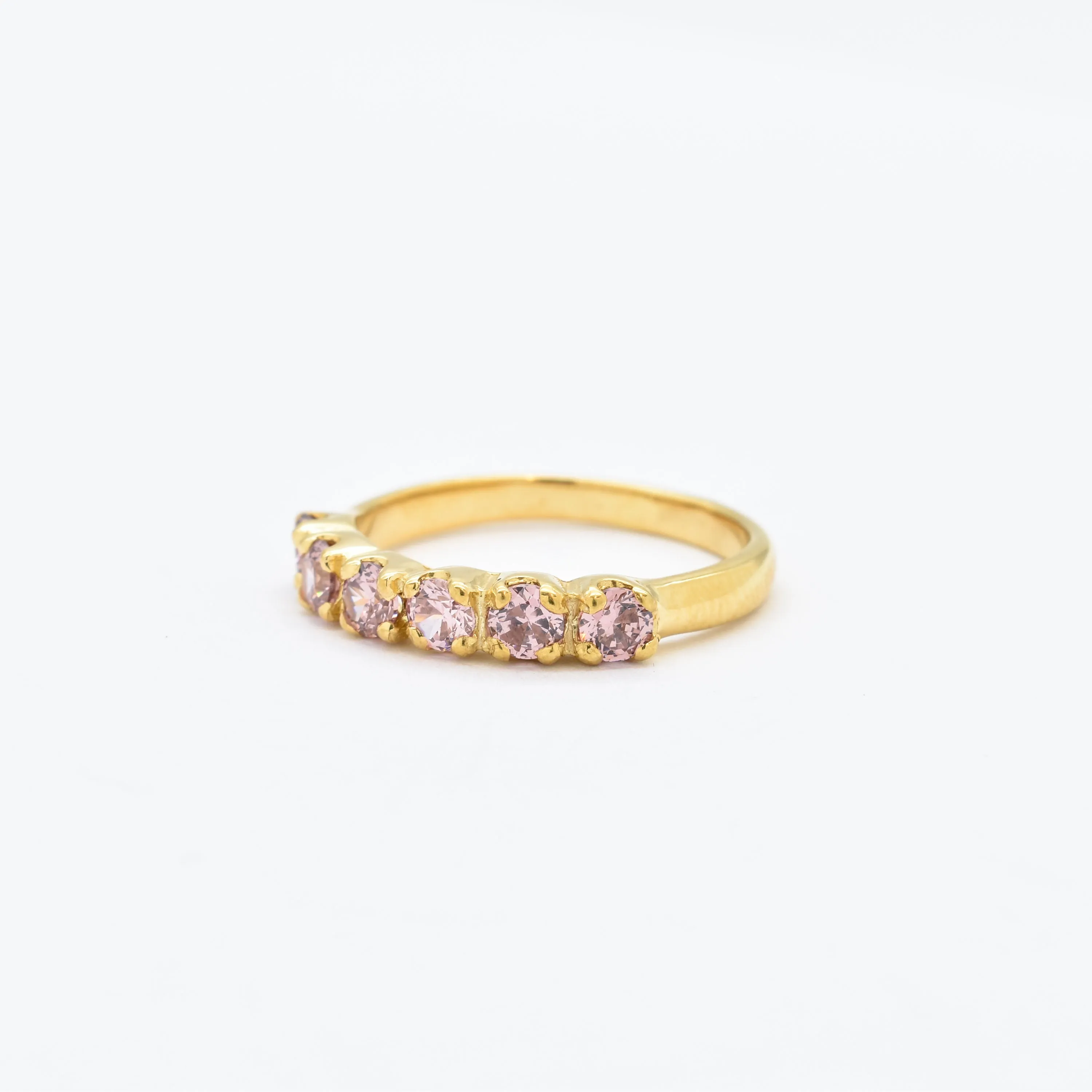 Gold Morganite Ring - Pink Stackable Band - Half Eternity Ring