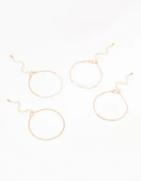 Gold Pearl Paperclip Chain Bracelet 4-Pack