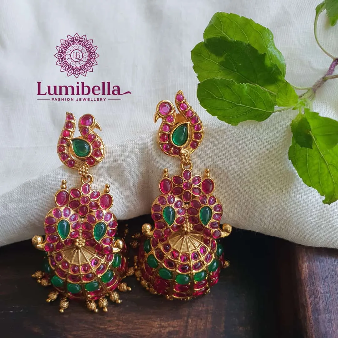 Gold Plated Peacock Kemp Jhumka