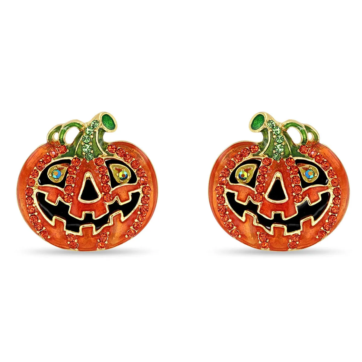 Halloween Jack O' Lantern Pumpkin Earrings-Ritzy Couture DeLuxe -18k Gold Plated