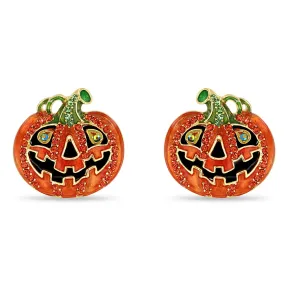 Halloween Jack O' Lantern Pumpkin Earrings-Ritzy Couture DeLuxe -18k Gold Plated