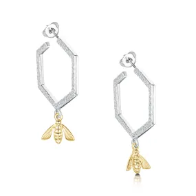 Honeycomb Small Hoop Earrings with 9ct Yellow Gold Bee