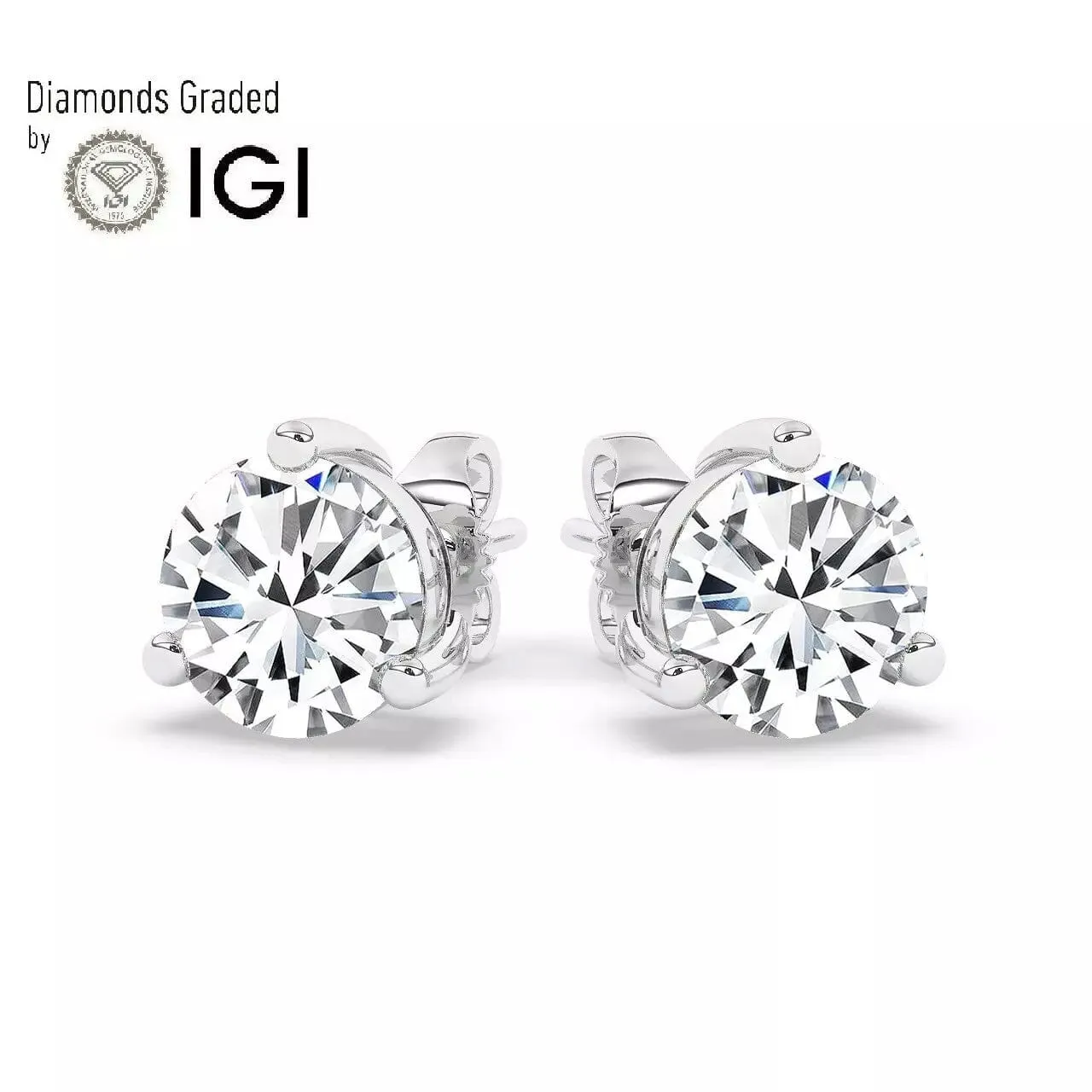 IGI, F/VS1, 3 CT Solitaire Lab-Grown Round Diamond Studs Earring 950 Platinum