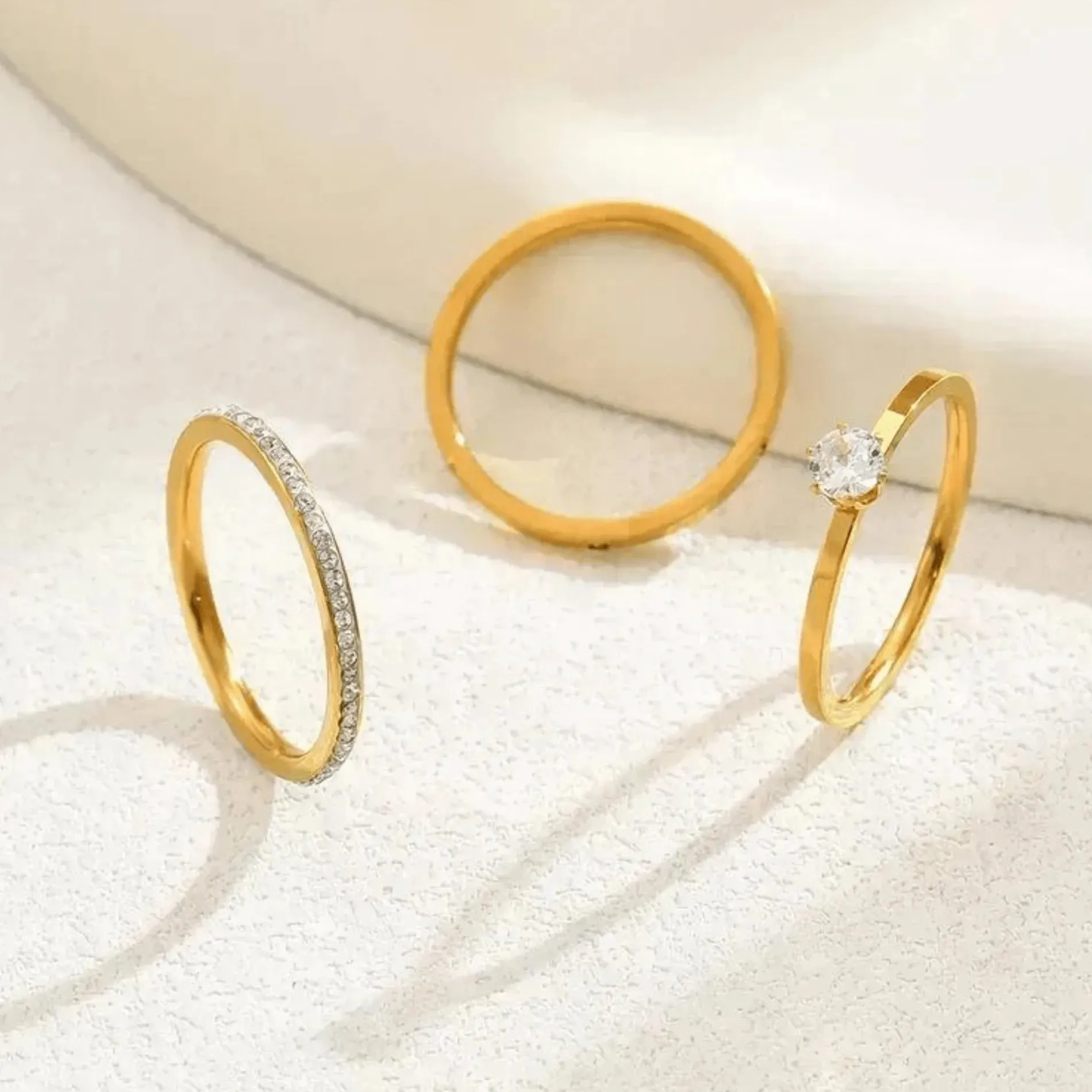Joy Waterproof Clear CZ 3in1 Simple Ring 18K Gold Plating