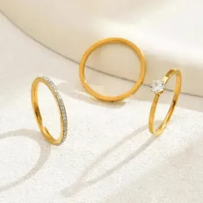 Joy Waterproof Clear CZ 3in1 Simple Ring 18K Gold Plating