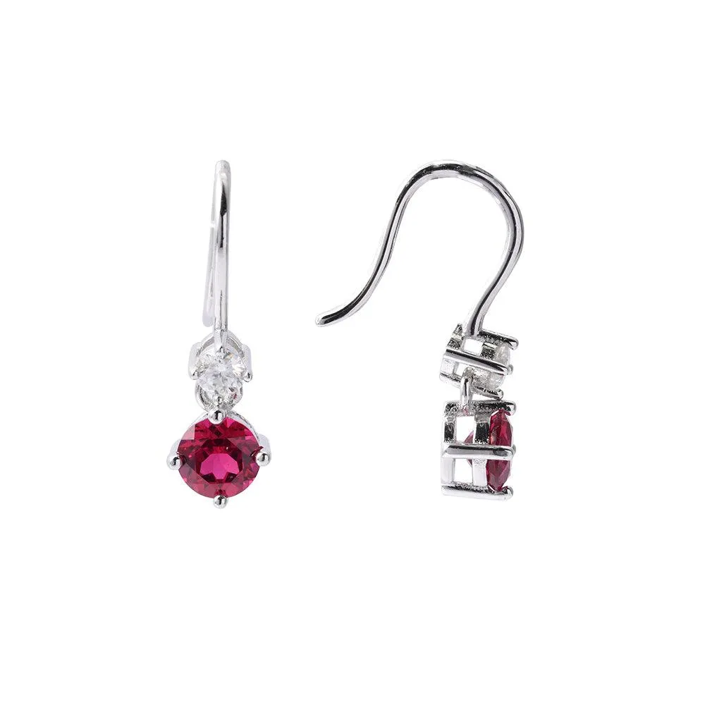 Lab Grown Ruby Round Dangle Drop Earrings