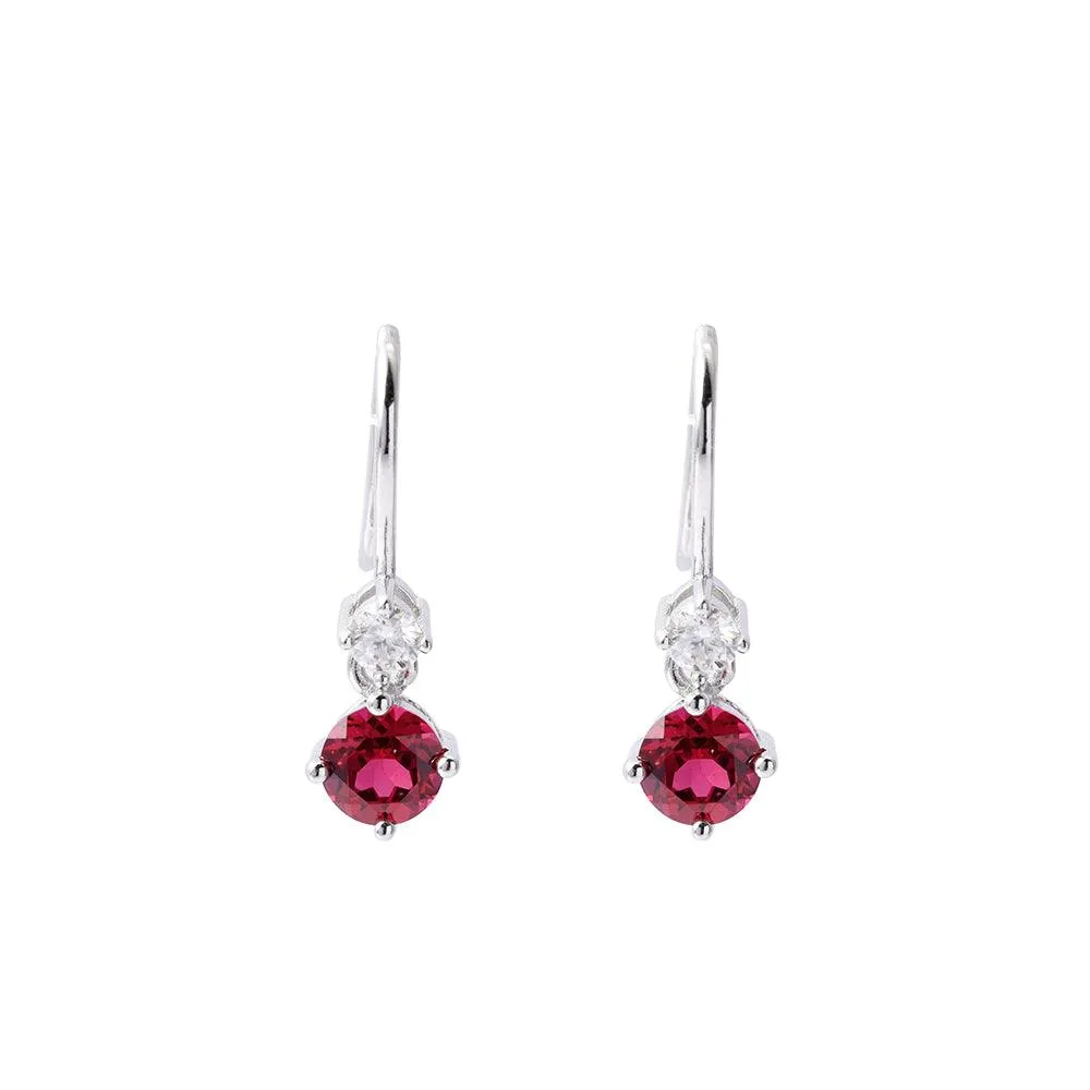 Lab Grown Ruby Round Dangle Drop Earrings