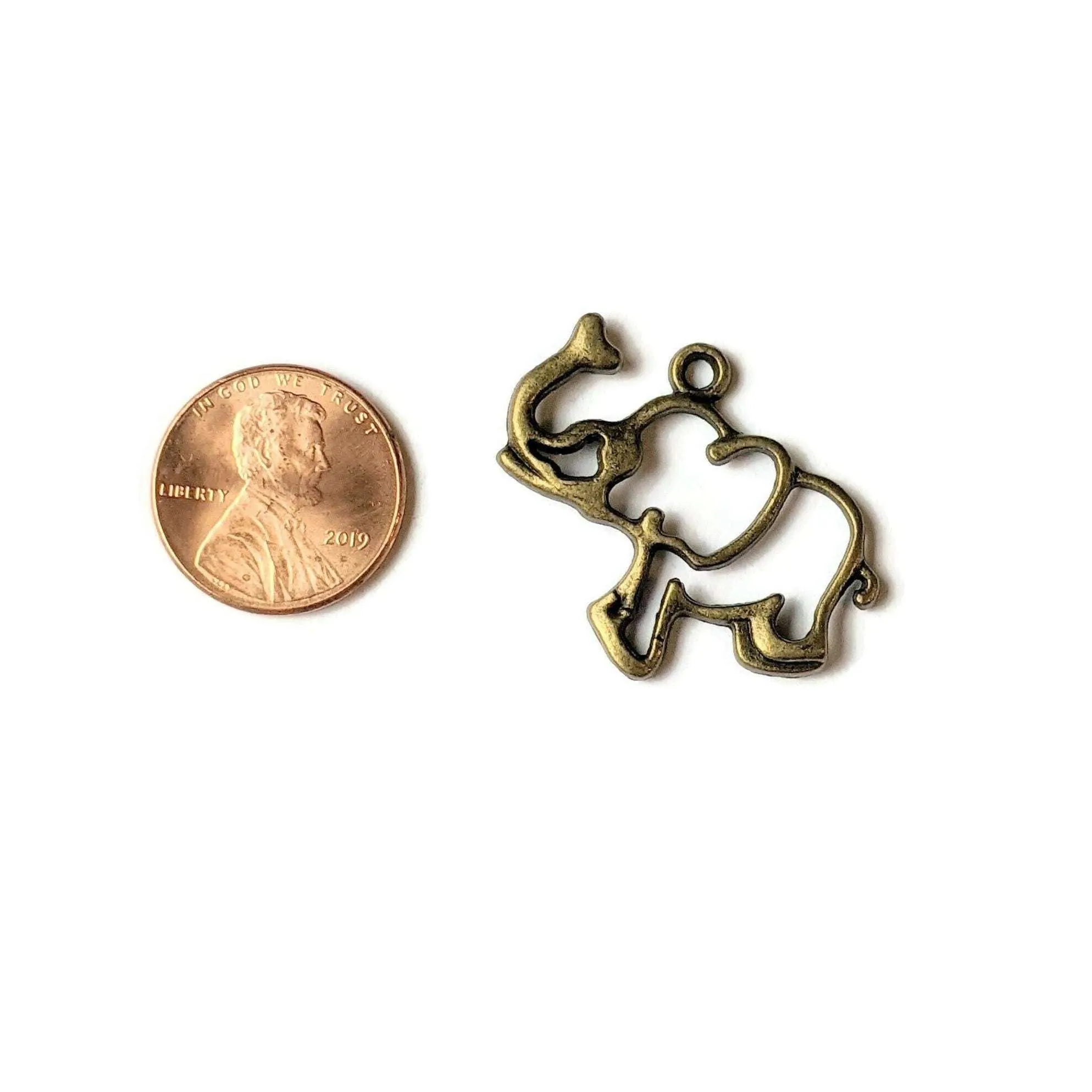 Large Antique Bronze Elephant Cut-Out Charm Pendant