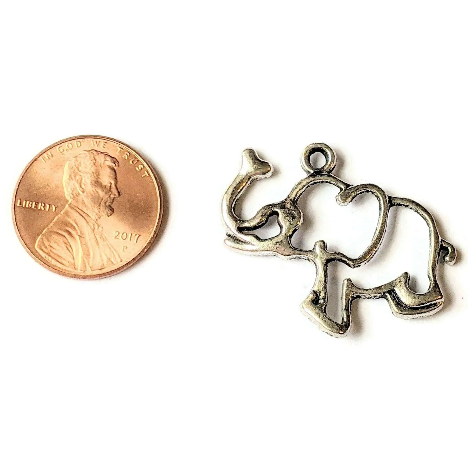 Large Silver Elephant Cut-Out Charm Pendant