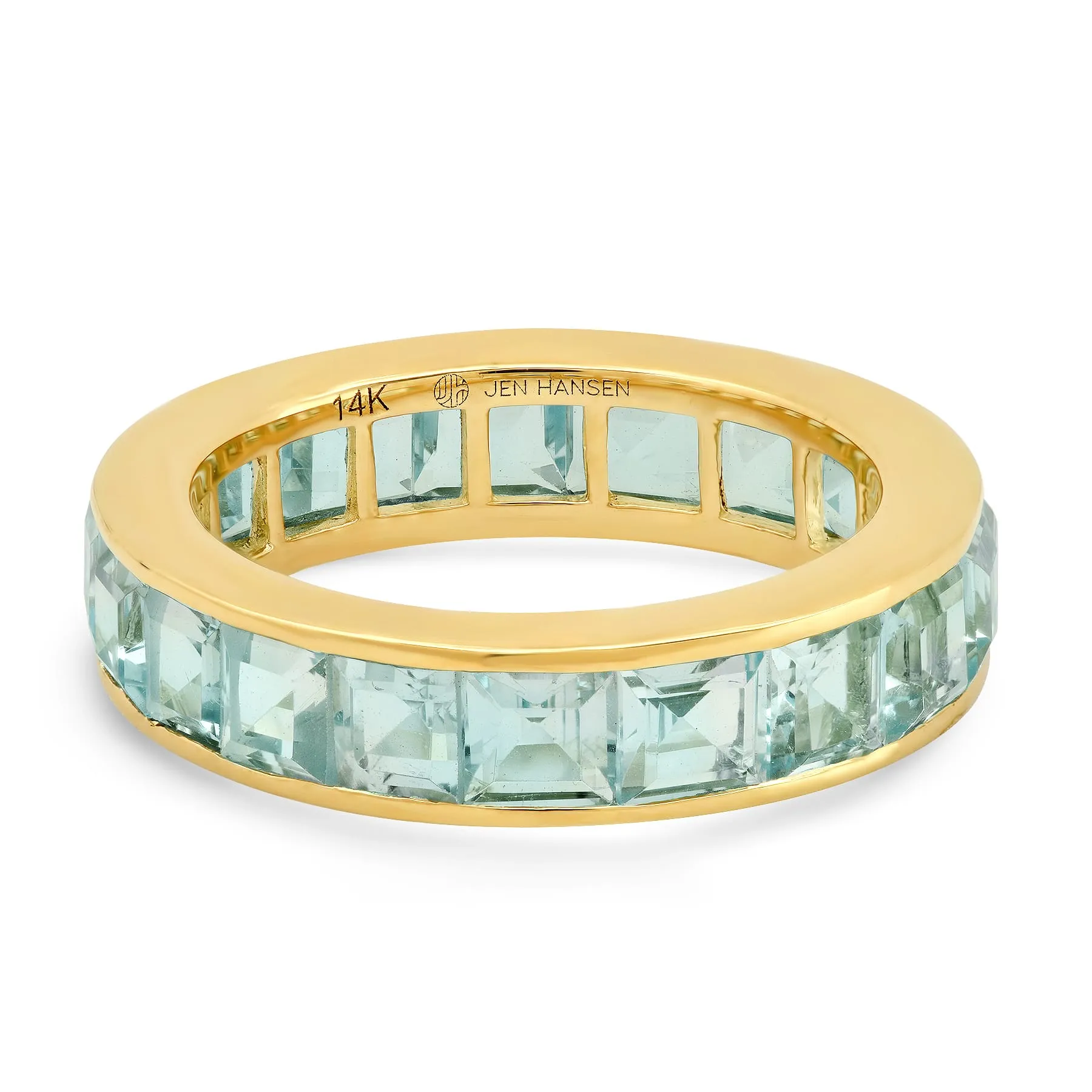 LARGE SKY BLUE TOPAZ CHANNEL SET RING, GOLD