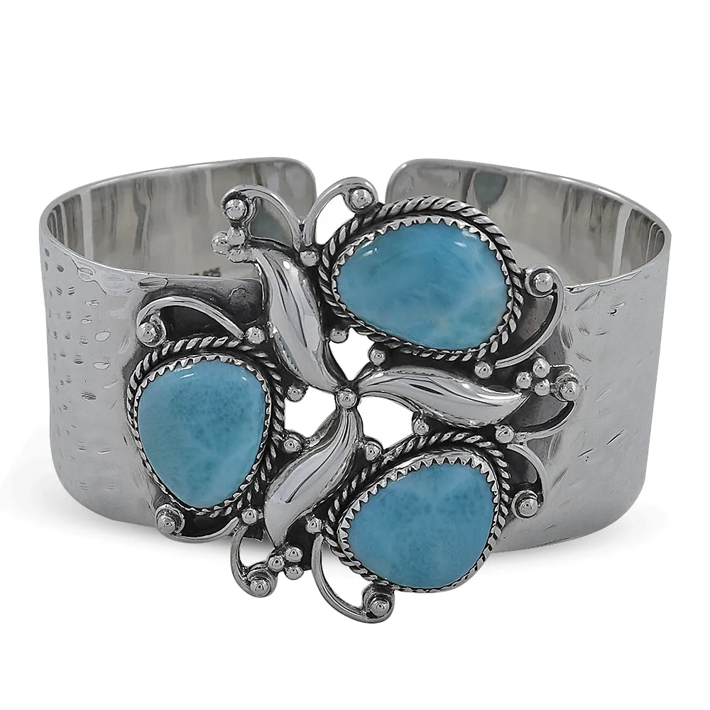 Larimar Gemstone Solid Silver Cuff Bangle - Larimar Jewelry