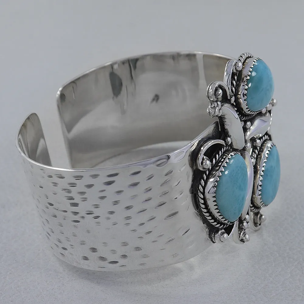 Larimar Gemstone Solid Silver Cuff Bangle - Larimar Jewelry