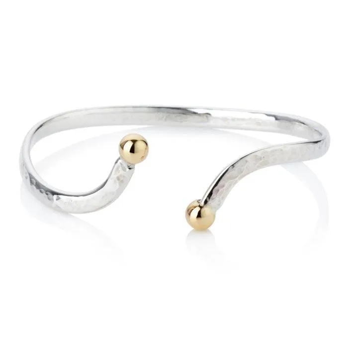 Lavan Hammered Sterling Silver Cuff Bangle with 9ct Gold Beads
