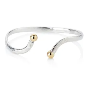 Lavan Hammered Sterling Silver Cuff Bangle with 9ct Gold Beads