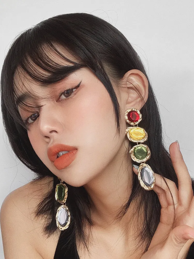 Long crystal earrings women Long Multi Color Long Earrings