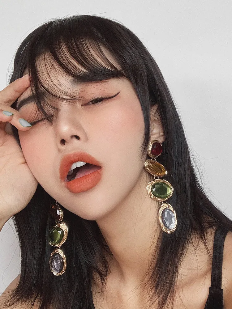 Long crystal earrings women Long Multi Color Long Earrings