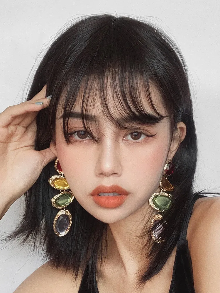 Long crystal earrings women Long Multi Color Long Earrings