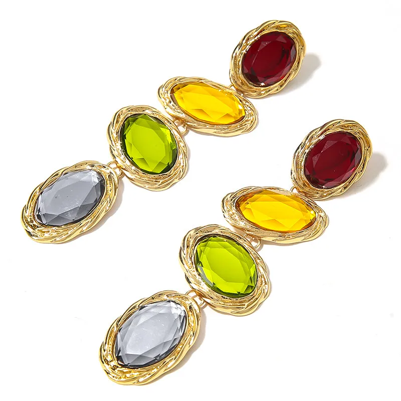 Long crystal earrings women Long Multi Color Long Earrings