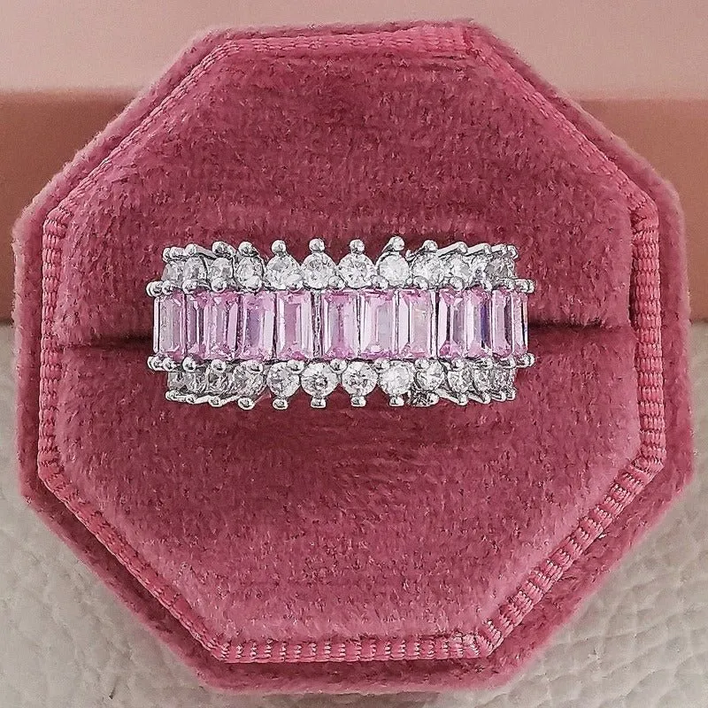 Luxury Big Wheel Wedding Ring 14K White Gold for Women Bridal Jewelry
