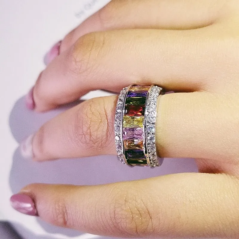 Luxury Big Wheel Wedding Ring 14K White Gold for Women Bridal Jewelry