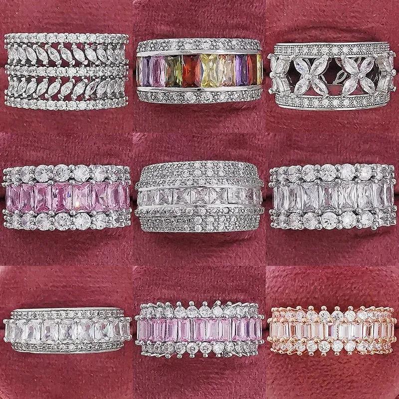 Luxury Big Wheel Wedding Ring 14K White Gold for Women Bridal Jewelry